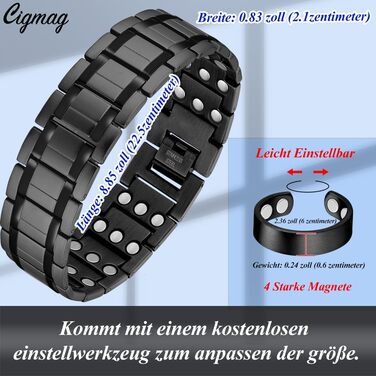 Браслет для лімфодренажу чоловічий з магнітами, титан, регульований, з інструментом для зняття та подарунковою коробкою (Чорний) (3 ряди)