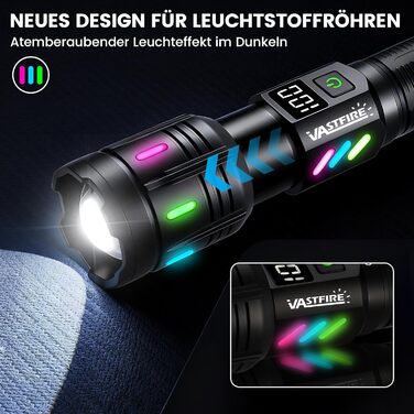 Ліхтар LED VASTFIRE 500000 люменів, тактичний, перезаряджається USB, водонепроникний, для кемпінгу, туризму, активного відпочинку, надпотужний, чорний