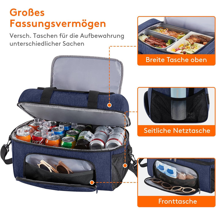 Термосумка LifeWit 30L для пікніка, пляжу, роботи та подорожей (темно-синій)