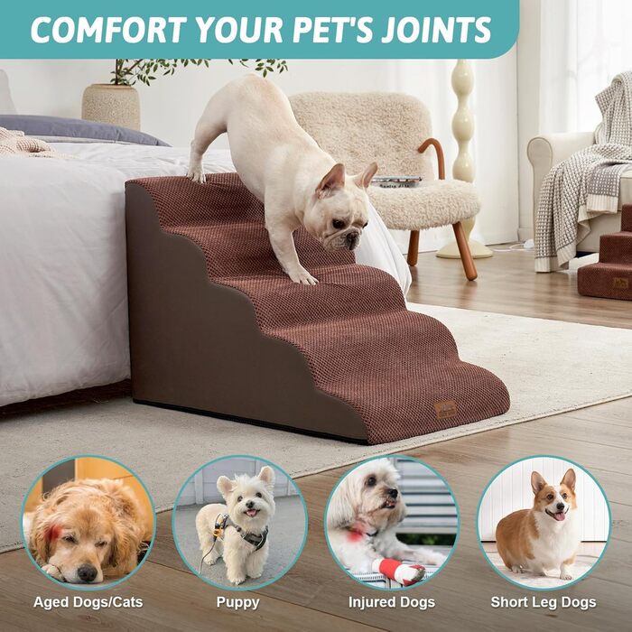 Сходинки для собак широкі, сходи для домашніх тварин з нековзким покриттям (Чорний та Білий, Чорний та Коричневий, 83x50x57 см)