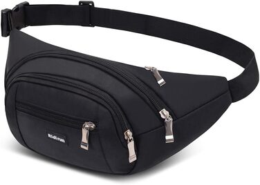 Водонепроникна поясна сумка на пояс, сумка на стегно для жінок та чоловіків, 3 кишені на блискавці, для піших прогулянок, відпочинку на природі, спорту, подорожей, чорна