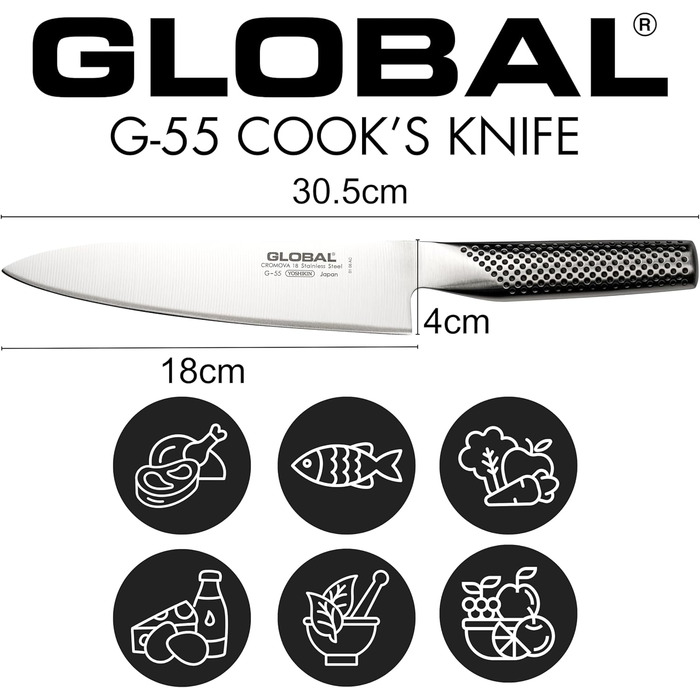 Ніж кухарський GLOBAL G-55 18 см, сталь Cromova 18, японський професійний ніж