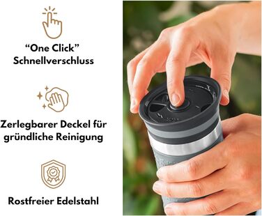 Термокружка Milu 370 мл, 450 мл: сталева, подвійні стінки, для кави з собою, не протікає, автокружка, термокружка, travel mug (сірий)