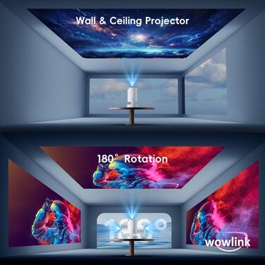 Портативний проєктор Mini Beamer 4K/1080p з Wi-Fi 6 та Bluetooth 5.4. Keystone 180°, сумісний з HDMI, TV Stick, Memory Stick, Laptop. Колір: Бежевий