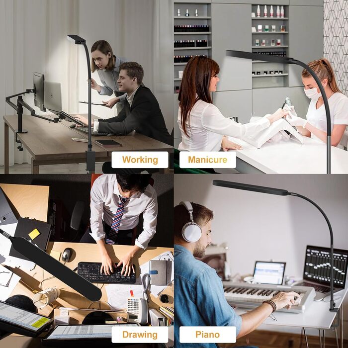 SKYLEO LED Desk Lamp with Adjustable Gooseneck - 80cm Height, 5 Color Modes, 11 Brightness Levels, Timer & Memory Function, 12W, Clamp-On Design