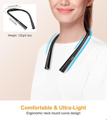 Настільна лампа Gritin для читання на шиї, з 4 кольорами та 5 рівнями яскравості - плавне регулювання, захист очей, акумулятор 80 годин, регульована шийка, ергономічне читання для ліжка/в'язання/рукоділля (чорна)