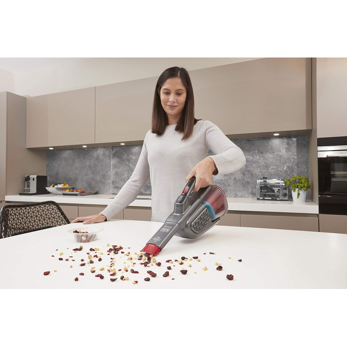 Ручний акумуляторний пилосос BLACK+DECKER BHHV315J Lithium Dustbuster Titanium/Red 12V, 500 мл, циклонна технологія, безмішковий, з насадкою для щілин