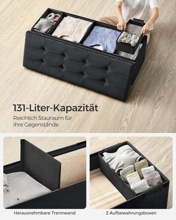 Складаний пуф SONGMICS з місцем для зберігання, 110×38×38 см, кремово-білий, до 300 кг, для вітальні, спальні, передпокою