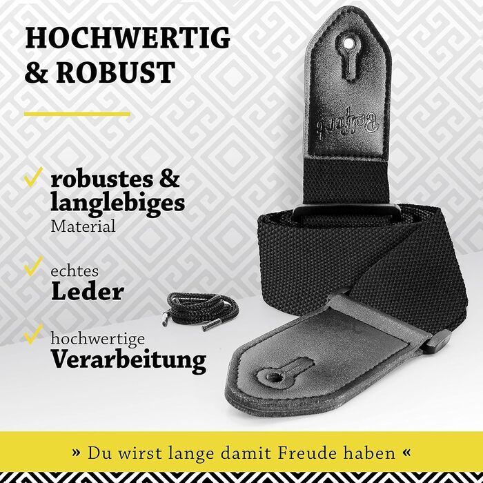 Гітарний ремінь Belfort® для електрогітари, акустичної гітари, класичної гітари, бас-гітари та укулеле. З мікрофібри, з інструкцією (чорний)