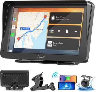 Автомобільний дисплей Alxum CarPlay 7'' IPS із FM-трансмітером, Bluetooth, монітором для авто, камерою заднього виду, підтримкою TF карти, FM і AUX для всіх авто