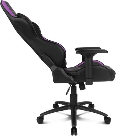 Професійне ігрове крісло DRIFT GAMING DR350 ергономічне, з 4D-підлокітниками, подушками під поперек та шию, нахил 135°, безшумні колеса, чорно-фіолетове