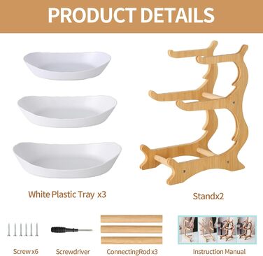 Трирівнева етажерка для фруктів та закусок з бамбуковим підставкою, преміум-пластик