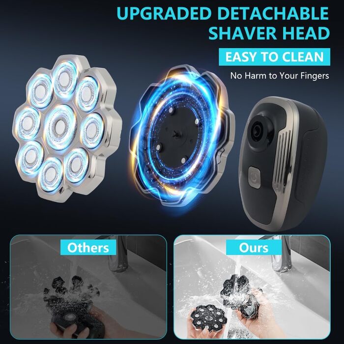 Електричний чоловічий голкострум OFFCUP Glatzen з 9D головками, водонепроникний (IPX6), з тримером для носа, LED дисплеєм, бездротовий