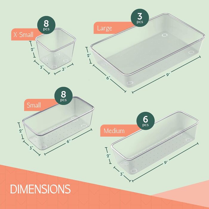 Ruboxa Transparent Drawer Organizer - 25 Pack, transparent plastic drawer organizers for home, organization and storage, kitchen, vanity, and office