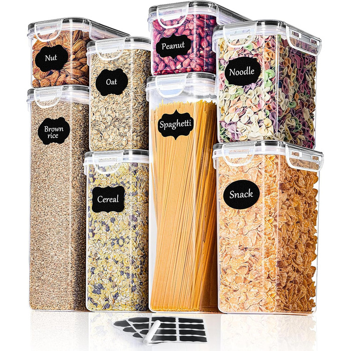 Набір контейнерів для зберігання продуктів з кришкою, 16 шт. BPA Free, герметичні, для кухні, організує крупи, цукор, каву, з етикетками