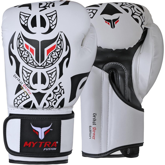 Боксерські рукавички Myra Fusion 10oz, 12oz, 14oz, 16oz для MMA, боксу, спарингу, муай-тай, кікбоксингу (білі/чорні)