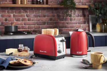 Russell Hobbs Toaster [for 2 slices] Colours Plus Stainless Steel Red (extra wide slots, includes bagel attachment, 6 browning levels + defrost function, Lift & Look function, 1600W) 26554-56 Toaster Compact NEW