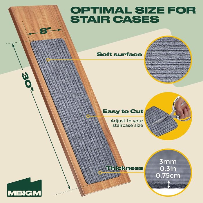Набір сходинкових килимків MBIGM (15 шт.) - самоклеючі килимки на сходи для безпеки дітей, літніх людей та домашніх тварин (світло-сірий, 20 см x 76 см)