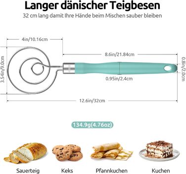 Міксер для тіста U-Taste: ручний віскер з нержавіючої сталі 18/8, 32 см, Aqua Sky