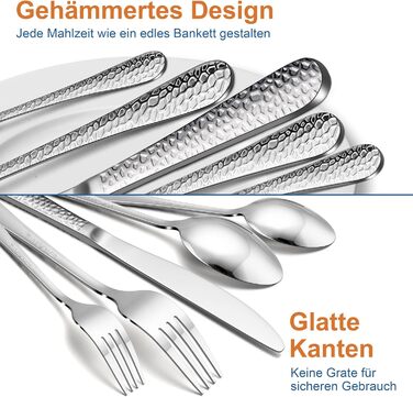 Набір столових приборів Joyfair на 6 осіб (30 предметів), нержавіюча сталь, молоткова обробка, ніж, виделка, ложка, елегантний столовий прибор для дому/вечірки/ресторану, високоглянцевий, придатний для миття в посудомийній машині