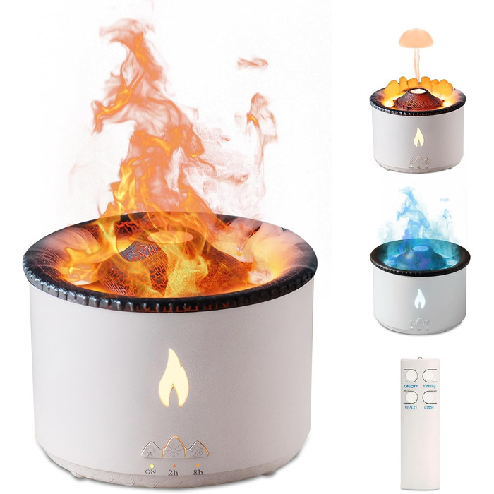 Vulkan Humidifier Flame Aroma Diffuser: 360ml Aromatherapy Humidifier 2 Mist Modes Humidifier Remote Control Oil Cold Mist Diffuser with Night Light for Home, Gym