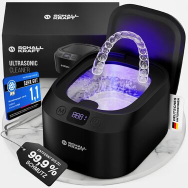 Ультразвукова ванна для чищення 48 кГц з УФ-дезінфекцією, чорна - для ювелірних виробів, зубних кап, брекетів та іншого