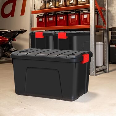 Iris Ohyama Large Plastic Storage Box, 60L Garage Storage Box, 3-Piece Set, SIA-60, Black, Stackable, Binder Clips? B59 x D39.5 x H35.5 cm