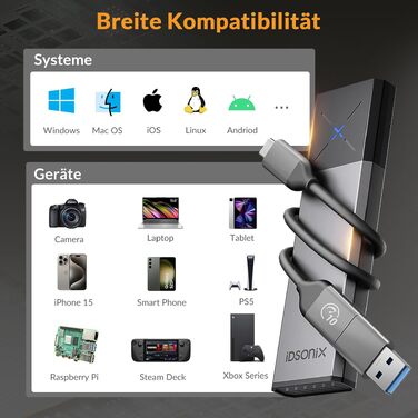 Зовнішній корпус-адаптер iDsonix M.2 NVMe та SATA SSD на USB 3.2 Gen 2 10Gbps, алюмінієвий, без інструментів, підтримка M-Key/B+M Key (2230/2242/2260/2280), сірий