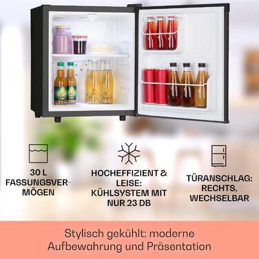 Міні-холодильник Klarstein Silent Cool: 30 літрів, 24dB, регулювання температури, білий/чорний