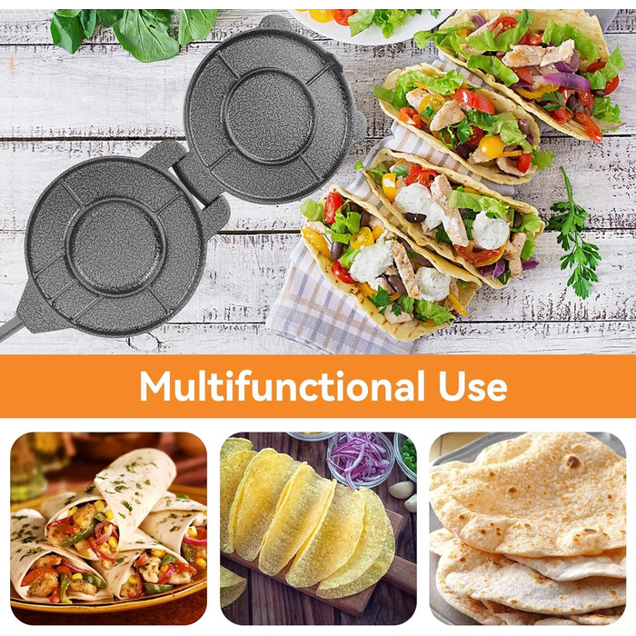 Пресс для тортилій та роті, 16.5 см, алюмінієвий, для тортилій, роті, кесадільї, бурріто, емпінад, з ручним притисканням