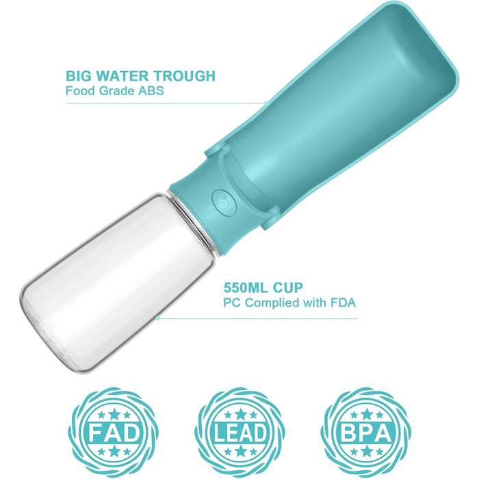 Складана пляшка для води для собак Canareen - 550 мл, блакитна. Зручна для прогулянок, подорожей та активного відпочинку.