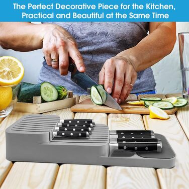 Органайзер для ножів у шухляду двоярусний, на 9 ножів, сірий - безпечне та компактне зберігання