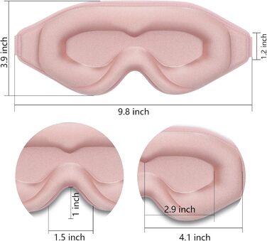 Маска для сну 3D з memory foam, повна світлонепроникність, регульована, рожева, для жінок