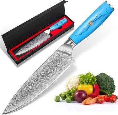 Ніж шеф-кухар Kiritsuke з дамаської сталі Home Safety, 18.8 см, VG-10, ергономічна ручка з натуральної смоли, подарункова коробка