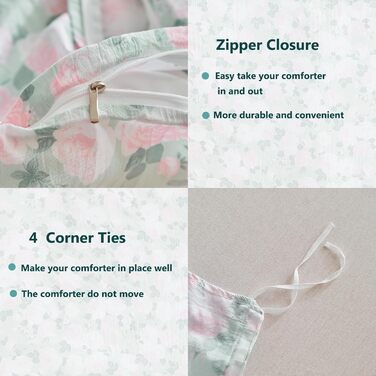 Комплект постільної білизни для дитячого ліжечка, зелений квітковий принт, 120x150 см. М'який двосторонній комплект з ковдрою та подушкою для дівчинки