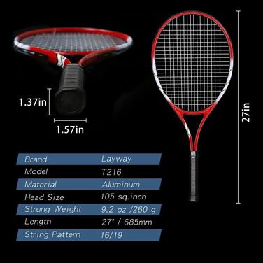 Beginner Tennis Racquet Set for 2 Players - Pre-Strung 27 Inch Adult Racquets with Balls, Overgrips & Carry Bag