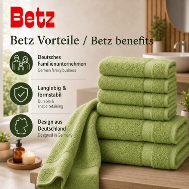 Набір рушників Betz Premium 6 шт. (4 шт. 50x100 см, 2 шт. 70x140 см), 100% бавовна, для ванної та гостей, колір Авокадо