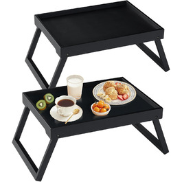 Двопакетний столик-піднос з регульованими ніжками з бамбука для їжі в ліжку, кухні, сервірування, ноутбука (білий, чорний)