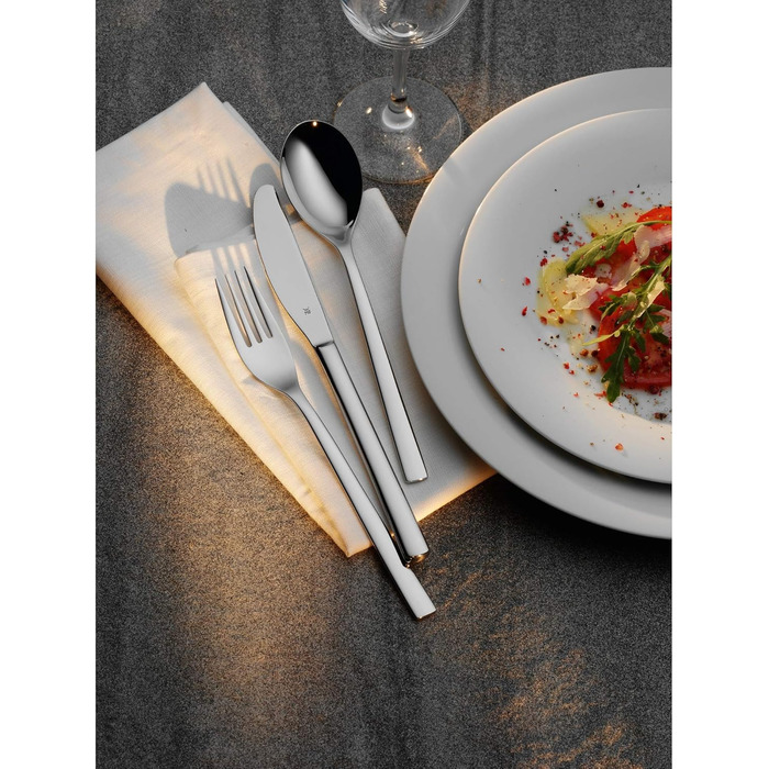 WMF Palermo Cutlery Set, 12 Place Settings, 60-Piece Dinner Set, Monobloc Knives, Cromargan Stainless Steel Polished, Shiny, Dishwasher Safe