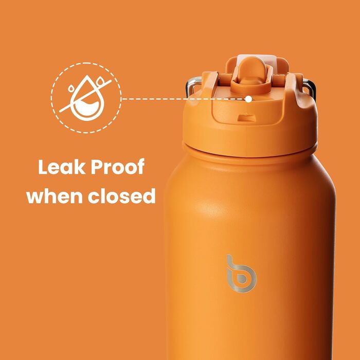 BOTTLE BOTTLE Insulated Water Bottle with Straw, Sport Stainless Steel Water Bottle with Grip Lid, Outdoor Sports Bottle for Pills, 1l (White) (Orange)