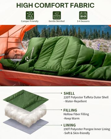 Сплячий мішок Sportneer Outdoor - ковдровий спальний мішок 3-4 сезони для дорослих, теплий спальник для кемпінгу, подорожей та активного відпочинку (200x85 см, зелений)
