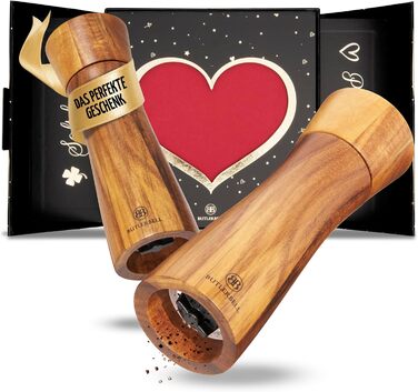 BUTLERBELL® Salt and Pepper Mill Wood in Luxury Gift Box with Heart - ideal as a Wedding Gift | Wedding Gifts | Wedding Gifts for Bride and Groom | Housewarming Gift (Angel)