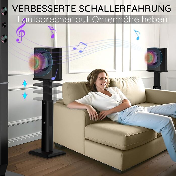 Підставка для акустики 65-85см, регульована по висоті, дерев'яна, для сателітної акустики, 4-10 дюймів, 20кг, 2 шт., чорний