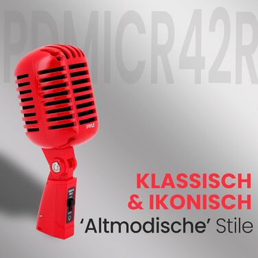 Динамічний мікрофон Pyle Vintage Style з XLR-кабелем 4.88м для живих виступів та студійних записів, червоний
