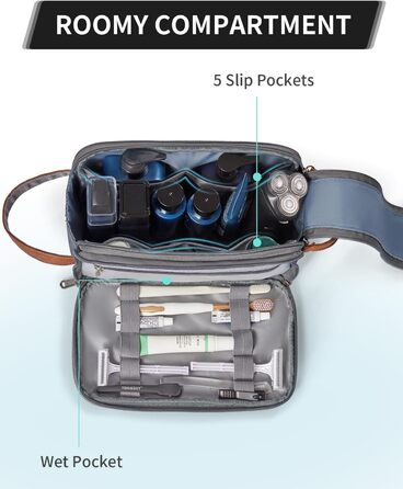 Чоловіча дорожня косметичка Ecohub, водонепроникна, з відділенням для мокрого одягу, з ремінцями, з перероблених матеріалів, з подвійною блискавкою (Синьо-зелений, Сірий)