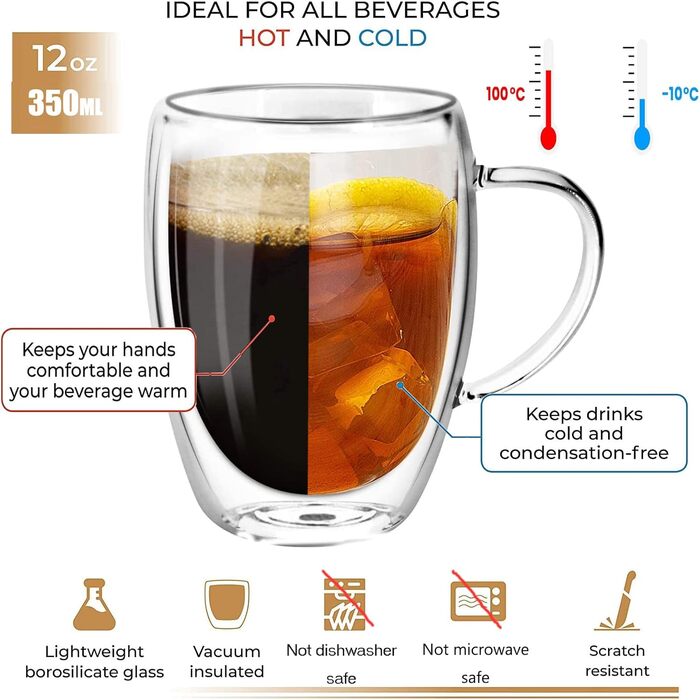 2 скляні термочашки для кави та лате макіато, 2 шт. (700 мл)