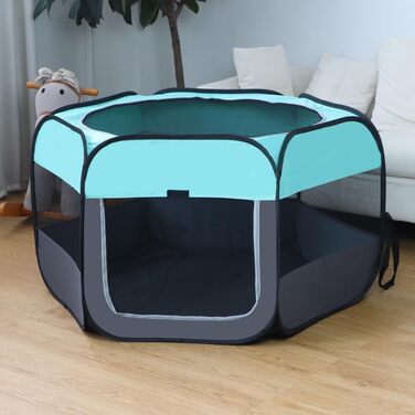 Переносний загін для собак та котів, переносна клітка для тварин, переносна клітка для вагітних котів та собак, клітка для розведення собак, переносна коробка для тварин з сумкою (м'ятно-блакитний, L)
