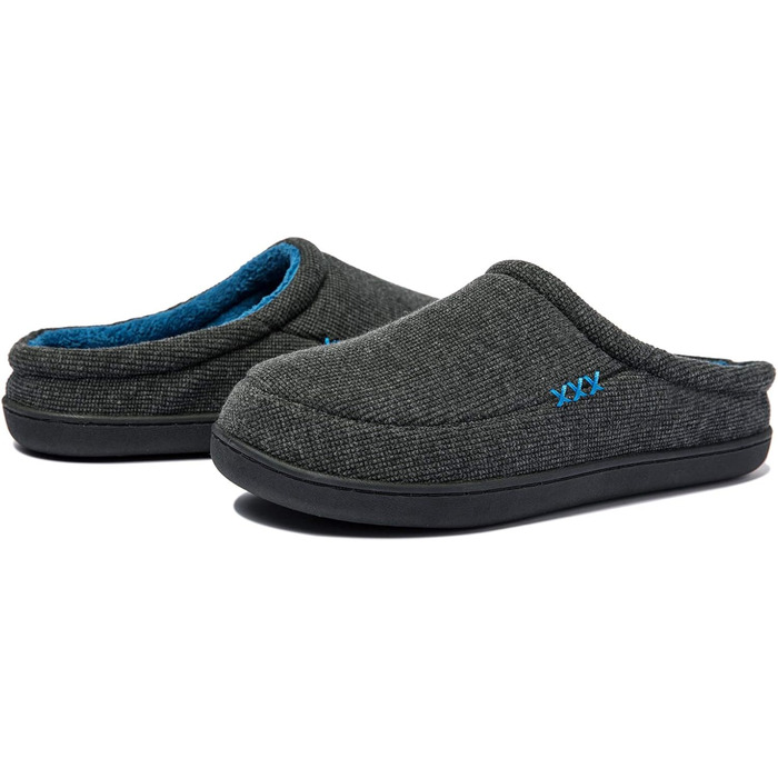 Тапочки халатні NewDenBer для дому, чоловічі/жіночі, з піною пам'яті, теплі, зручні, зимові, з антиковзкою гумовою підошвою, 37/38 EU, темно-сірий та синій