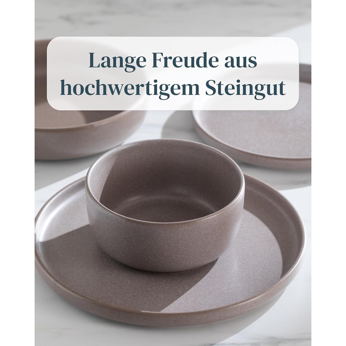 Stoneware Coffee Cups, 6 Person. High-Quality Urban Style TEST VERY GOOD Cup Set, Dishwasher, Microwave and Scratch-Resistant. Stylish Tea and Coffee Cup Set - Pure Living in matte Grey-Brown