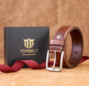 Чоловічий шкіряний ремінь: класичний джинсовий ремінь для чоловіків | З подарунковою коробкою | Ширина 38 мм | Колір: коричневий